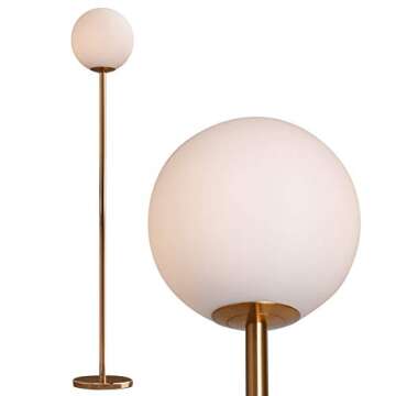 Oneach LED Floor Lamp Frosted Glass Ball Lamp Mid Century Modern Standing Lamp for Living Rooms Tall Pole Light for Bedroom Office with LED Bulb Antique Brass