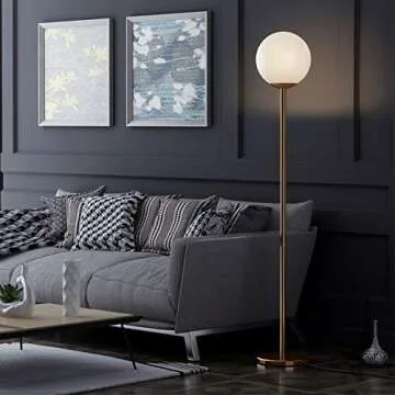 Oneach LED Floor Lamp Frosted Glass Ball Lamp Mid Century Modern Standing Lamp for Living Rooms Tall Pole Light for Bedroom Office with LED Bulb Antique Brass