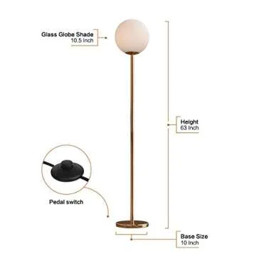 Oneach LED Floor Lamp Frosted Glass Ball Lamp Mid Century Modern Standing Lamp for Living Rooms Tall Pole Light for Bedroom Office with LED Bulb Antique Brass