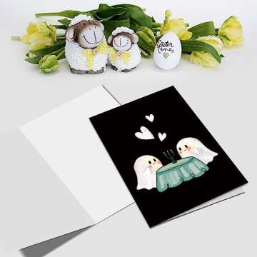 Nchigedy Cute Halloween Card for Him Her, Ghost Valentines Day Card for Boyfriend Girlfriend, Spooky Anniversary Card for Wife Husband