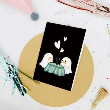 Nchigedy Cute Halloween Card for Him Her, Ghost Valentines Day Card for Boyfriend Girlfriend, Spooky Anniversary Card for Wife Husband