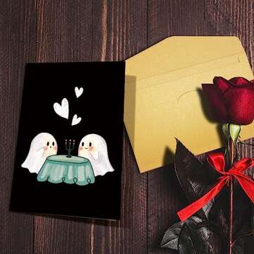 Nchigedy Cute Halloween Card for Him Her, Ghost Valentines Day Card for Boyfriend Girlfriend, Spooky Anniversary Card for Wife Husband