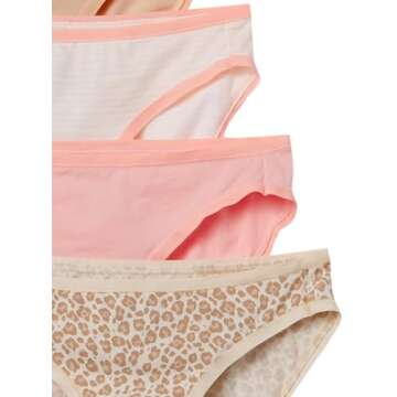 Amazon Essentials Women's Cotton Bikini Brief Underwear (Available in Plus Size), Pack of 6, Animal Print/Leopard/Multicolor/Stripe, Medium