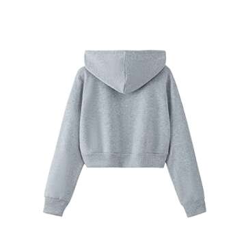 SweatyRocks Women's Long Sleeve Drawstring Full Zip Hooded Jacket Crop Sweatshirt Light Grey L