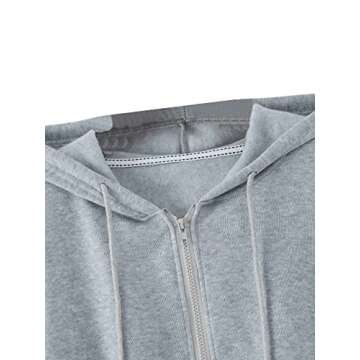 SweatyRocks Women's Long Sleeve Drawstring Full Zip Hooded Jacket Crop Sweatshirt Light Grey L