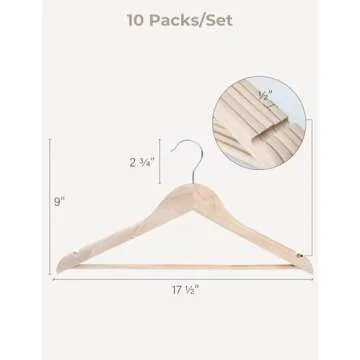 StorageWorks Clothes Hanger 10 Pack - Elegant Wooden Coat Hangers for All Garments
