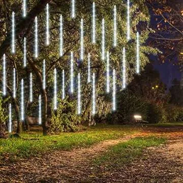 Dazzle Bright Christmas Lights Outdoor, 288LED Meteor Shower Rain Lights 12 Inch 8 Tubes, Waterproof Plug in Falling Icicle Lights Christmas Decorations for Xmas Tree Yard House Decor (White)