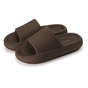 Joomra Slippers for Women Mens Foam Pillow House Shower Bath Bathroom Puffy Home Platform Sandals Shower Cushion Slides for Ladies Female Male Sandles Chocolate 37-38