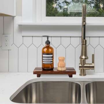 Bathroom Counter Organizer Wood Pedestal Stand Farmhouse Decorative Tray Soap Holder for Kitchen Dec...