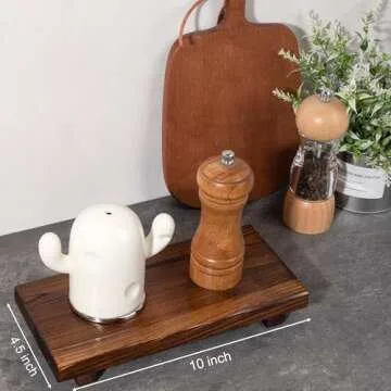 Bathroom Counter Organizer Wood Pedestal Stand Farmhouse Decorative Tray Soap Holder for Kitchen Decor, Large 10" x 4.5" - Drak Brown