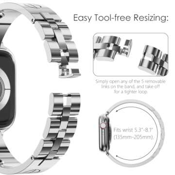 NewWays Metal Strap Compatible with Apple Watch Band 42mm (Series10) 38mm 40mm 41mm for iWatch Series 9 8 7 6 5 4 3 2 1 SE Ultra Women Dressy Love Bracelet Bangle Wristband, Silver