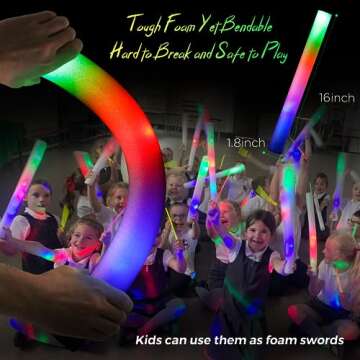 Bietrun 105PCS Foam Glow Sticks, Glow Sticks Bulk Party Pack, LED Light up Foam Sticks for Wedding w...