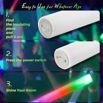 Bietrun 105PCS Foam Glow Sticks, Glow Sticks Bulk Party Pack, LED Light up Foam Sticks for Wedding with 3 Modes Colorful Flashing, Neon Party Favors Supplies for Birthday, Carnival, Concert