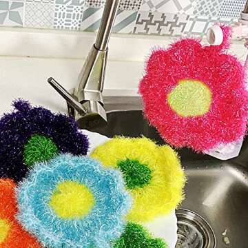 Vibrant 6 Pcs Flower Shaped Dish Scrubbers - Eco-Friendly Kitchen Sponges