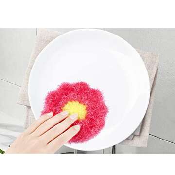 Colorful Flower Dish Scrubbers - 6 Pcs Non-Scratch Set
