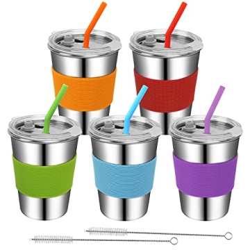 Rommeka Toddler Cups with Straws, 18/8 Stainless Steel Children Smoothie Drinking Sippy Cups, Stacki...