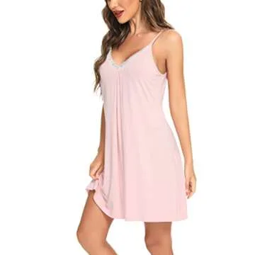 Memory baby Womens Chemise Sleepwear Full Slips Sexy Lace Nightgown Soft Nightwear Lingerie A-pink