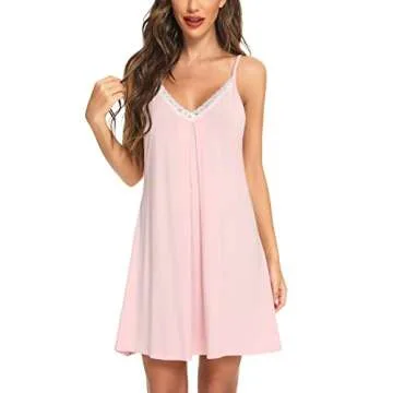 Memory baby Womens Chemise Sleepwear Full Slips Sexy Lace Nightgown Soft Nightwear Lingerie A-pink