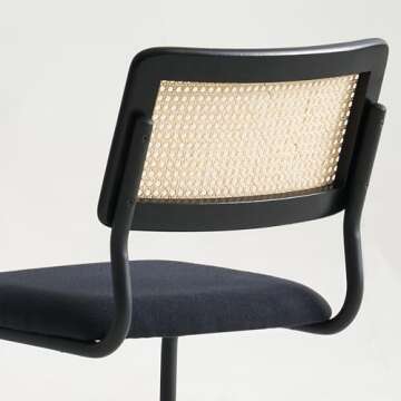 GrandNoor Black Rattan Dining Chairs Set of 4,Wooden Mid-Century Modern Kitchen Chairs, Mesh Back Cane Dining Room Chairs, Cesca Design Chairs with Metal Chrome Legs