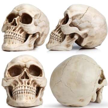 READAEER Resin Skull, Human Skull Model for Home Decoration, Halloween Skull Statue, Human Adult Skull Head Bone Model (White)