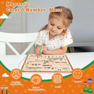 Magnetic Color and Number Maze, Montessori Toys for 3 Year Old, Preschool Learning Activities Busy B...