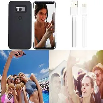 AUYOUWEI Galaxy S8 Plus Case, LED Illuminated Selfie Light Case Cover [Rechargeable] Light Up Luminous Selfie Flashlight Cell Phone Case for Samsung S8+/ Plus (Black)