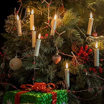 LED Taper Candles Pack of 10 Flameless 3D Flickering Taper Candles Battery Operated Taper Christmas Tree Candles Lights with Timer,Remote and Clips for Indoor and Outdoor Home Holiday Decorations