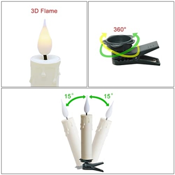 LED Taper Candles Pack of 10 Flameless 3D Flickering Taper Candles Battery Operated Taper Christmas Tree Candles Lights with Timer,Remote and Clips for Indoor and Outdoor Home Holiday Decorations