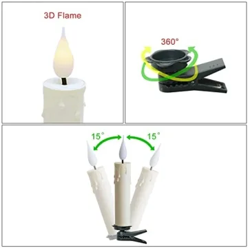 LED Taper Candles Pack of 10 Flameless 3D Flickering Taper Candles Battery Operated Taper Christmas Tree Candles Lights with Timer,Remote and Clips for Indoor and Outdoor Home Holiday Decorations