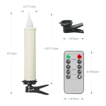 LED Taper Candles Pack of 10 Flameless 3D Flickering Taper Candles Battery Operated Taper Christmas Tree Candles Lights with Timer,Remote and Clips for Indoor and Outdoor Home Holiday Decorations