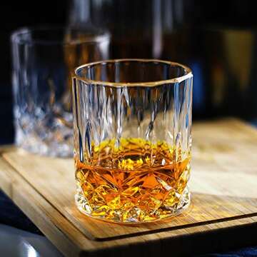 LUXU Whiskey Glasses(Set of 4)-11 oz sculpted Scotch Glass,Old Fashioned Glasses,Crystal Bourbon Rock Glasses,Large Bar Glasses,Unique Glassware Tumblers for Cocktails