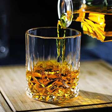 LUXU Whiskey Glasses(Set of 4)-11 oz sculpted Scotch Glass,Old Fashioned Glasses,Crystal Bourbon Rock Glasses,Large Bar Glasses,Unique Glassware Tumblers for Cocktails