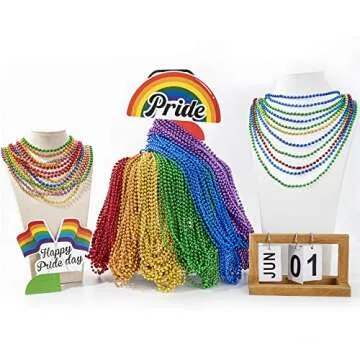 Pride Beads Bulk - 100 Metallic LGBTQ Necklaces for Celebrations