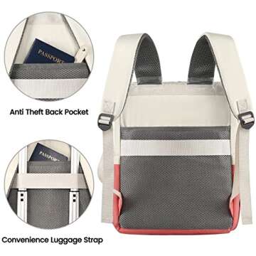 FALANKO Laptop Backpack for Women,Teacher Doctor Nurse Work Purse Bag for 15.6 Inch Laptop, Wide Open backpack With USB Charging Port RFID Pocket, Large, Water Resistant, White-Pink