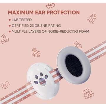 Lunobaby Baby Ear Muff - Noise Canceling Headphone for Infant Hearing Protection - Newborn Earmuff Airplane Travel Essential (Pink)