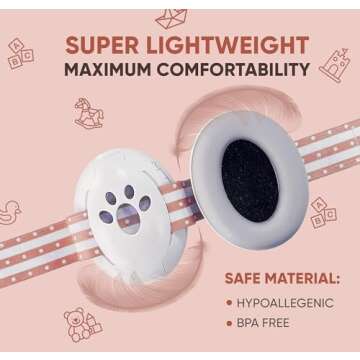 Lunobaby Baby Ear Muff - Noise Canceling Headphone for Infant Hearing Protection - Newborn Earmuff Airplane Travel Essential (Pink)