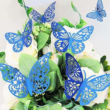 Nelotaor 72 Pcs Butterfly Wall Decor, 3 Styles 3 Sizes 3D Butterfly, Blue Butterfly, Wedding Decorations, Birthday Party Decorations, Girls Bedroom Decoration (72 Pcs, Blue)