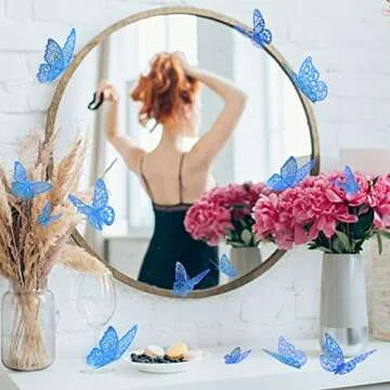 Nelotaor 72 Pcs Butterfly Wall Decor, 3 Styles 3 Sizes 3D Butterfly, Blue Butterfly, Wedding Decorations, Birthday Party Decorations, Girls Bedroom Decoration (72 Pcs, Blue)