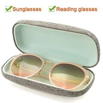 Vemiss Hard Shell Eyeglasses Cases, Linen Fabrics Protector Sunglasses Case, Large Glasses Case (Large Gray/Green+Pouch)