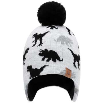 Duoyeree Kids Beanie Hat for Boys Girls Pom-pom Knit Hats Cozy Lining Winter Skull Cap White Grey