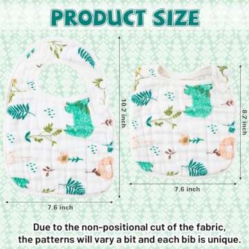 Zainpe 6Pcs Snap Muslin Cotton Baby Bibs Dinosaur Star Bear Pattern Bib, Adjustable Burp Cloths with...