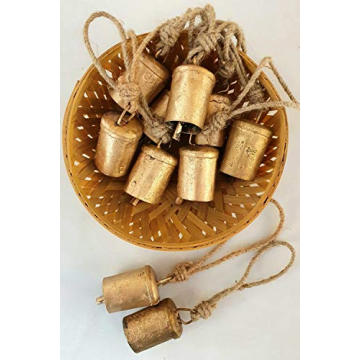 Carfar Set of 10 Vintage Rustic Tin Bells Wall Hanging Décor 6cm Big Bells On Jute Rope Christmas H...