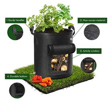 Cavisoo 5-Pack 10 Gallon Potato Grow Bags, Garden Planting Bag with Reinforced Handle, Thickened Nonwoven Fabric Pots for Tomato, Vegetable and Fruits