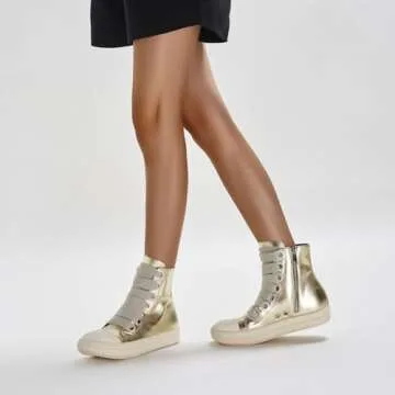 IMPREMEY Women's High Top Sneakers Lace Up PU Leather Shoes with Thick Soles and Zipper, Fashionable...