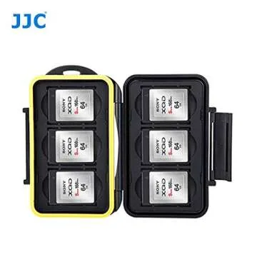 JJC MC-XQD6 Ruggard XQD Card Case, Shockproof XQD Case, Water-Resistant XQD Case Case, Rubber Sealed Ergonomic Locking Easy Carrying Memory Card Case fits 6 x XQD Cards