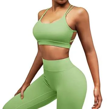 RUUHEE Women Workout Sports Bra Strappy Criss Cross Back Padded Yoga Crop Top(Small,Tender Greens-7)