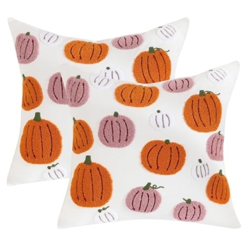 Tosleo Pink Halloween Throw Pillow Covers 18x18 inch Set of 2 Halloween Orange Pumpkins 3D Embroidered Pillow Cases Thanksgiving Home Party Fall Decor Pillowcases Cushion Covers