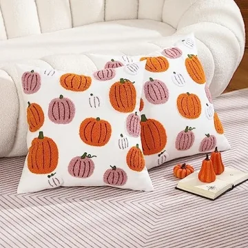 Tosleo Pink Halloween Throw Pillow Covers 18x18 inch Set of 2 Halloween Orange Pumpkins 3D Embroidered Pillow Cases Thanksgiving Home Party Fall Decor Pillowcases Cushion Covers