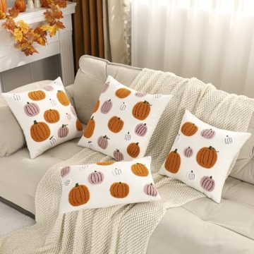 Tosleo Pink Halloween Throw Pillow Covers 18x18 inch Set of 2 Halloween Orange Pumpkins 3D Embroidered Pillow Cases Thanksgiving Home Party Fall Decor Pillowcases Cushion Covers