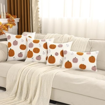 Tosleo Pink Halloween Throw Pillow Covers 18x18 inch Set of 2 Halloween Orange Pumpkins 3D Embroidered Pillow Cases Thanksgiving Home Party Fall Decor Pillowcases Cushion Covers